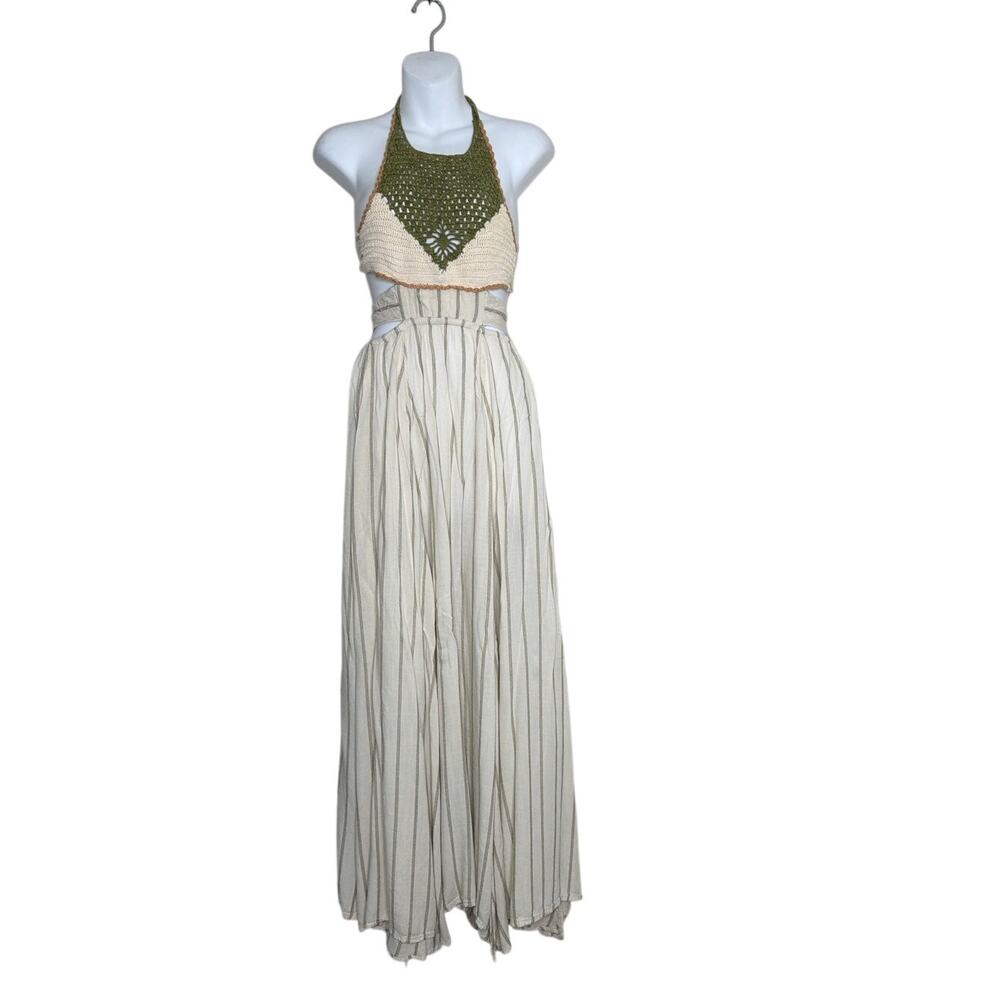 Free People Harper Maxi Halter Dress Boho Size XS Crochet Striped